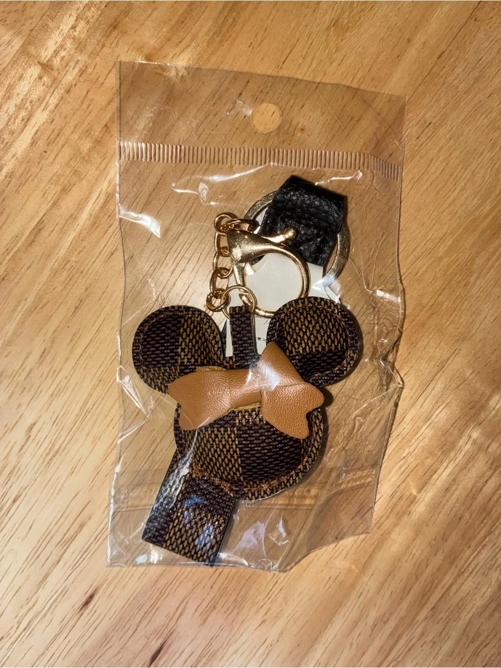 Checkered Mouse Ear Wristlet Keychain Bag Charm NWT